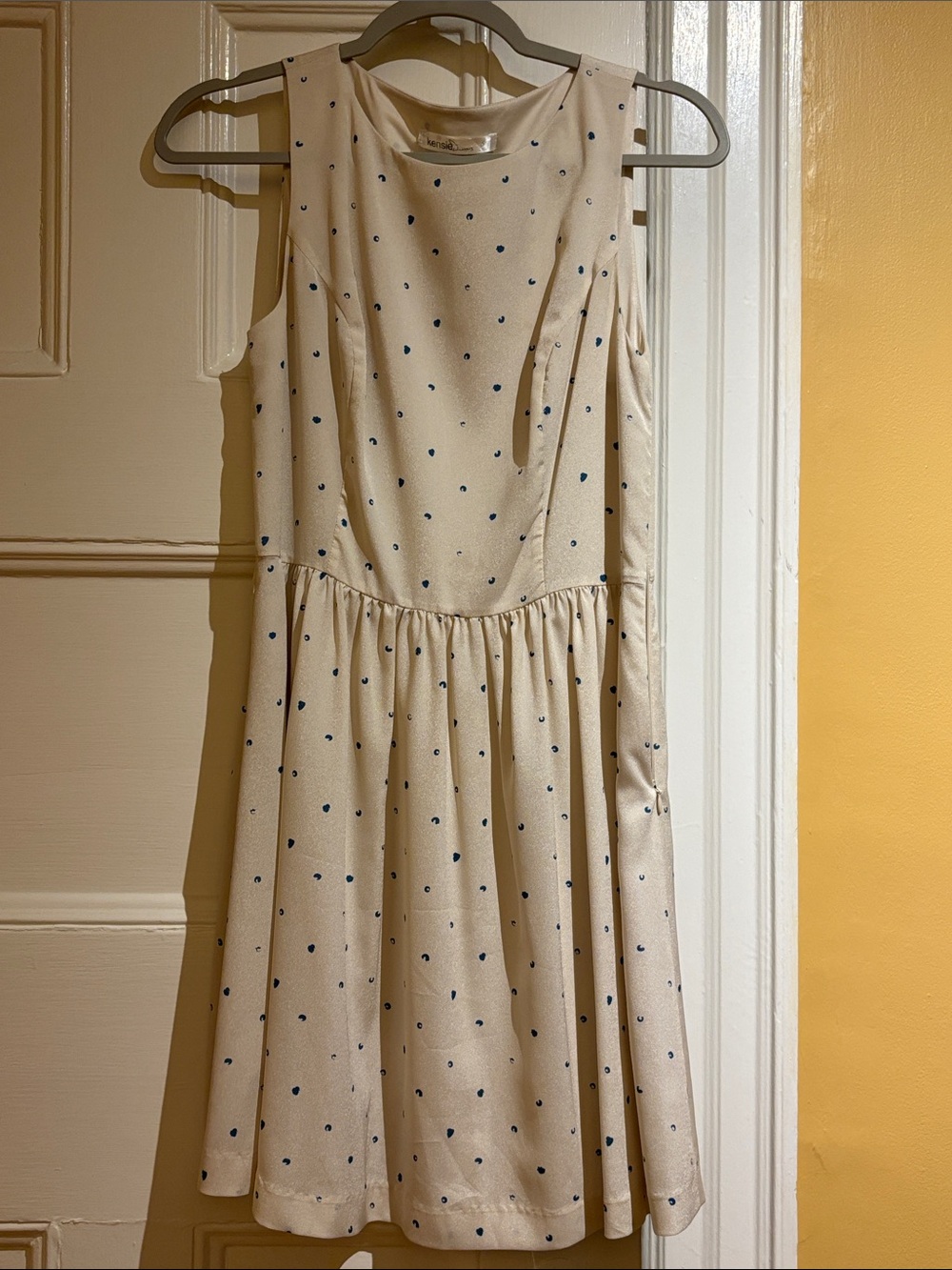 Kensie Cream Midi Dress with Navy Polka Dots